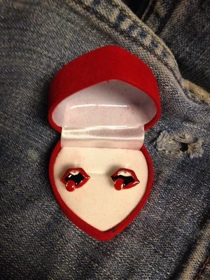Cute Red Lips Enamel Post Earrings - Image 1 of 4