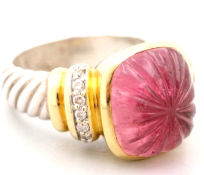 ANILLO DAVID YURMAN ORO 18K SS GRAN CABLE NOBLEZA DIAMANTE TURMALINA ROSA Foto 1 de 3