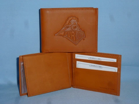 PURDUE BOILERMAKERS   Leather BiFold Wallet   NEW   tan Cover