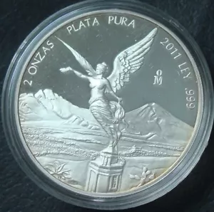 MEXICO RARE 2 Onzas SILVER Proof .999 2011 UNC - Picture 1 of 2