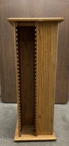 Vintage Oak Wood Rotating/Spinning CD DVD Storage Tower Floor Rack Carousel 120 - Picture 1 of 5