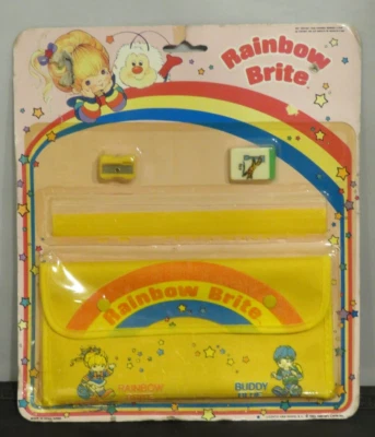 1985 RAINBOW BRITE Schulset - Buddy Blue - Federmäppchen, Lineal, Anspitzer, Epochen - Bild 1 von 4