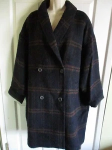 SZ OS/TU Eileen Fisher Midnight Double Breasted Alpaca Plaid Coat NWT $718 - Picture 1 of 7
