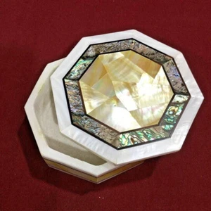 6" weißer Marmor Schmuck Schmuckschatulle Intarsien Pietra Dura Mosaik Mopp Malachit - Bild 1 von 4