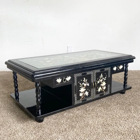 Chinese Black Lacquer and Mother of Pearl Inlay Coffee Table Cover