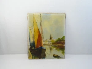 Antico Quadro Hst Olio su Tela Nave Marina Segno Lemoigne Oil On Canvas - Picture 1 of 10