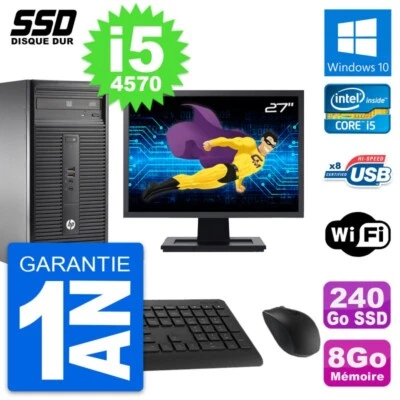 PC Tour HP 280 G1 MT Ecran 27" Core i5-4570 RAM 8Go SSD 240Go Windows 10 Wifi - Bild 1 von 4