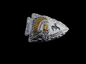 Native American Chief Arrow Head Lapel Pin Tie Tac Hat Pin Double Post Back - Picture 1 of 9