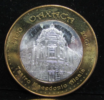 MEXICO 2007 100 PESOS BI METALLIC TEATRO MACEDONIO ALCALA COIN KM#849 - Image 1 of 2