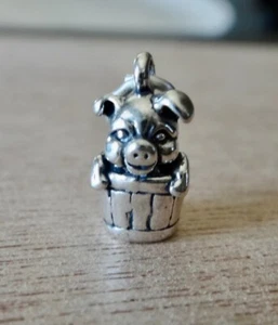 Charm 3D 6x28mm Schwein im Eimer Bauernhoftier Sterlingsilber - Bild 1 von 5