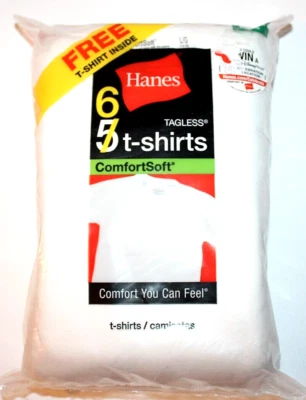Hanes Boys' Tagless White Large (14-16)  Cotton T-Shirts, 6 Count  - Image 1 of 2