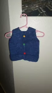 Vintage-Pulloverweste-1988-one Baby-Mischgarn-blau-medium 3-6 Monate - Bild 1 von 3