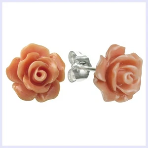 Pendiente simulado de 10 mm rosa naranja rosa coral rosa rosa con poste de tachuelas de ley - Imagen 1 de 2