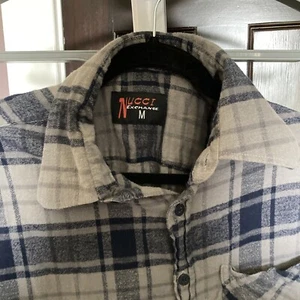 Men's Blue/Gray Plaid Flannel Fleece Shirt NUCCI Exchange Size Med - Picture 1 of 5