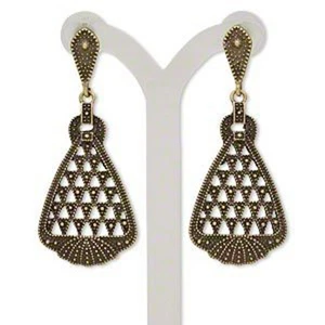 Triangular Drop Post Earring Antiqued Brass Steampunk Filigree Jewelry - Picture 1 of 1