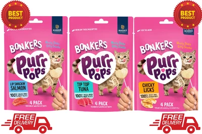 Bonkers Purrpops Freeze-Dried Cat Treats 4 Pack 5.6g–Tuna,Chicken,Salmon–choose