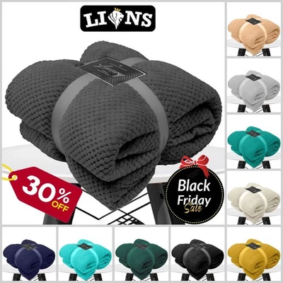 Extra Large Wave Throw Warm Faux Fur Fleece Travel Blanket Sofa Bed Chair Settee - Image 1 of 4