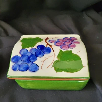 Stangl Pottery Handpainted Citrus Fruit Grape Purple And Blue  Trinket Box W/Lid - Image 1 of 4