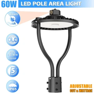 60W LED Post Circle Area Light 3000K~5000K Parking Lot Garden Street Pole Light - Picture 1 of 10