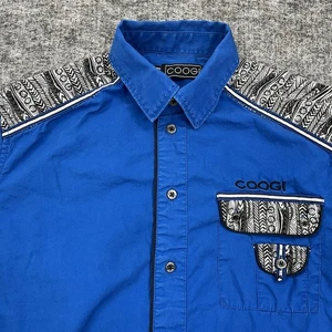 Coogi Shirt Mens Medium Blue Button Up Short Sleeve Casual - Picture 1 of 12