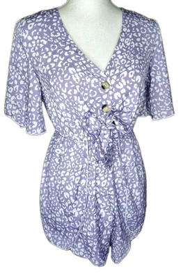 • Mameluco SHEIN Para Mujer Manga Corta Estampado Leopardo Corbata Frontal EE. UU. 6 Púrpura y Blanco Foto 1 de 4