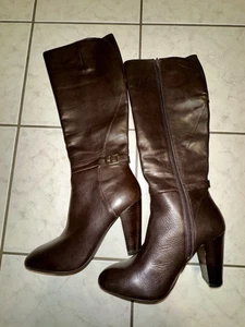 Worn 1x MARC Fisher Women’s 10M Shayna Brown Leather Zipper Tall Boots $199Read - Picture 1 of 14