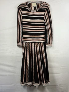 Kate Spade Knit Sweater Dress Small Cashmere Blend Black Pink Stripe Knee Length - Picture 1 of 9