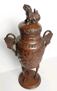 Antique Japanese Bronze Foo Dog Censer 10" Excellent Patina Light Wear/Repaired - Picture 1 of 24