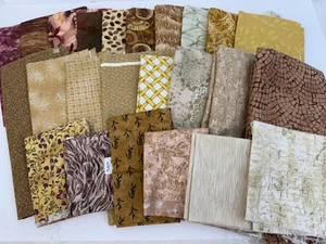 4,5 Pfund Batiktuch Quiltstoff in gedeckten Erdtönen, mehrere Größen 24 Muster - Bild 1 von 5