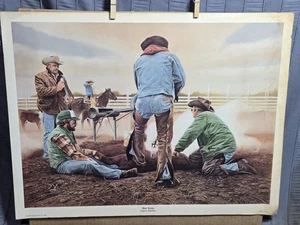 A cowboy branding cattle Print 17x22 Print Hot Irons Larry Bailey Norden 1982 - Picture 1 of 10