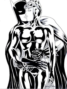 BOCETO DE ARTE DE CÓMIC ORIGINAL DE CALIDAD DE CUBIERTA DE BATMAN Y CATWOMAN EN CARTULINA - Imagen 1 de 1