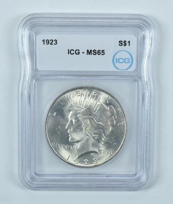 1923 Peace Silver Dollar MS65 ICG *0854 - Image 1 of 4
