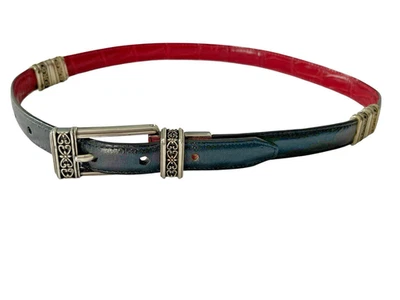 Cinturón reversible Brighton cuero negro/rojo hebilla plateada pequeño 28 #44002 Foto 1 de 4