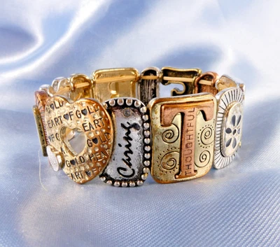 MADRE Brazalete Tricolor Pulsera Estiramiento Expansión Plata Oro Cobre Tonos MAMÁ Foto 1 de 4