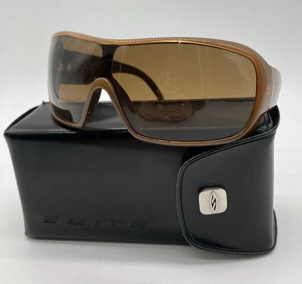Smith Domino Brown Crystal Designer Oversized Sunglasses w Hard Leather Case - Image 1 of 4