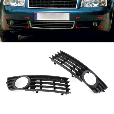 1 Pair Front Bumper Grille Grill Fog Lights Cover Black For Audi A4 B6 2001-2005 - Image 1 of 4