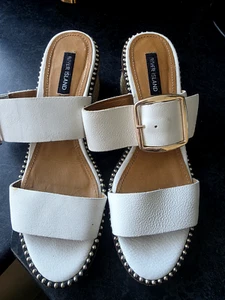 RIVER ISLAND WHITE MULE HEEL SANDALS UK 5 WERE £55 EX CON - Picture 1 of 5