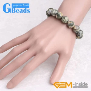 AA Grade Natural Green Rhyolite Beaded Healing Stone Elastic String Bracelets 7" - Picture 1 of 28