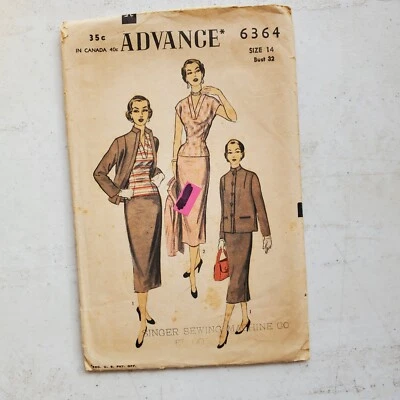Vtg Advance Pattern 6364 Lined Jacket Skirt Fitted Top Wardrobe Misses 14 UNCUT - Image 1 of 4