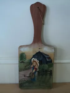 Vintage WOODEN WALL HANGING/ PADDLE Hand Painted Country Folk Art Decor Farm  - Picture 1 of 7