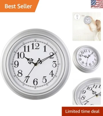 Classic 10-Inch Non-Ticking Wall Clock in Silver - Perfect Vintage Decor - Image 1 of 4