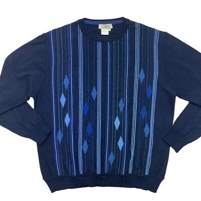 Montechiaro Mens Sz XL Blue Striped Merino Wool Blend Crew Neck Pullover Sweater - Image 1 of 4