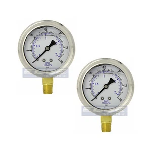 2 PACK LIQUID FILLED PRESSURE GAUGE 0-30 PSI, 2.5" FACE, 1/4" LOWER MOUNT WOG - Picture 1 of 5