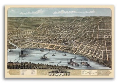 Memphis Tennessee 1870 Historic Panoramic Town Map - 16x24