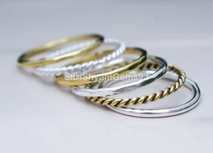 Gold Filled Brass GS Silver Micro Thumb Stacking Thin Twist Knuckle Ring - Picture 1 of 10