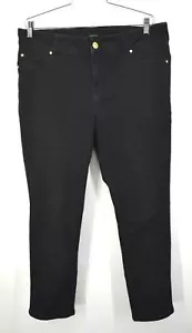 IMAN Womens Black Button & Zip Straight Cotton Stretch Mesh Jegging Jeans 14S - Picture 1 of 6