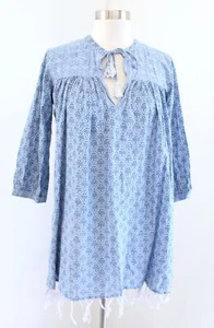 Roberta Roller Rabbit Blue Chambray Fringe Floral Geometric Tunic Top Blouse XS - Picture 1 of 7