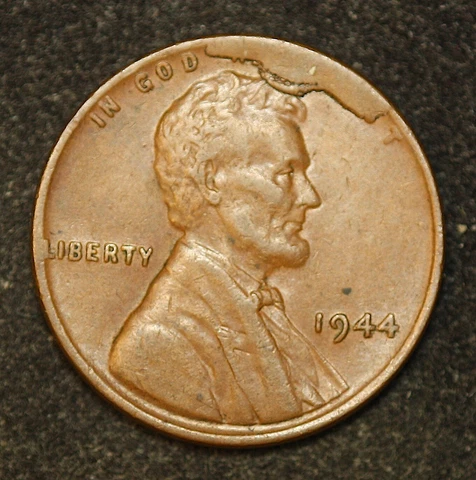 1944 Wheat  Lincoln Cent Obverse Large Cud Die Break Mint Error Cover