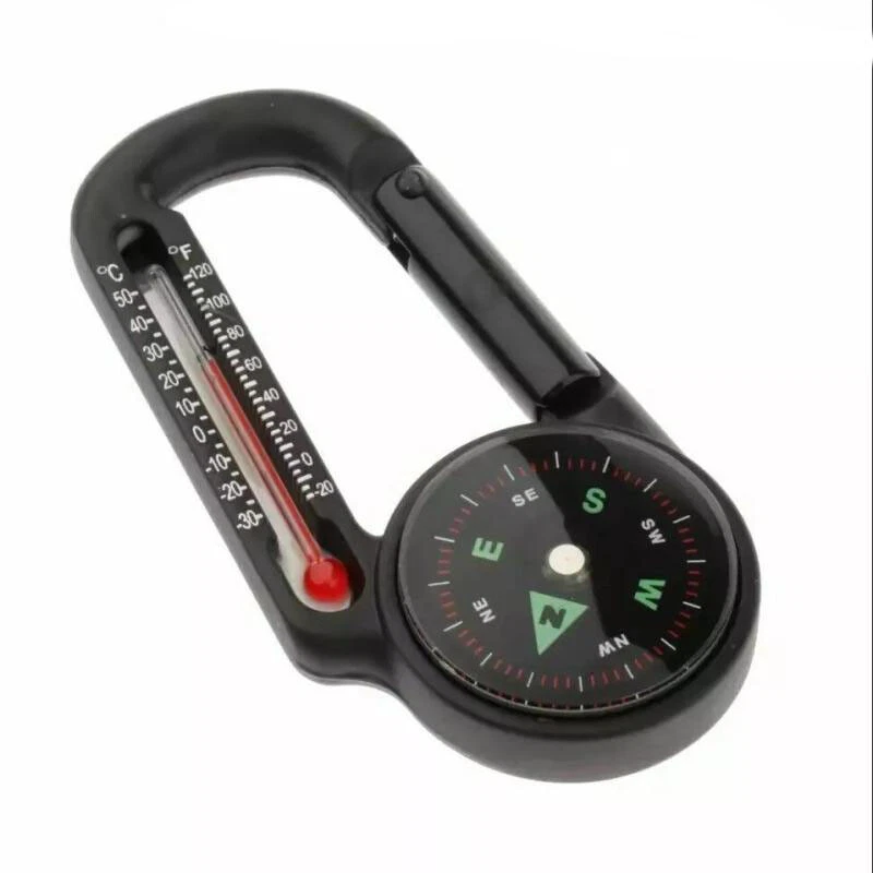 Compass Carabiner Thermometer 3 in 1 Outdoor Hiking Bushcraft Survival KeyRing - - Image 1 of 1