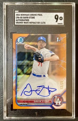 2022 Bowman Chrome Pros. Orange Wave Ref. GAVIN STONE Auto /25 RC LAD SGC 9 M - Image 1 of 2